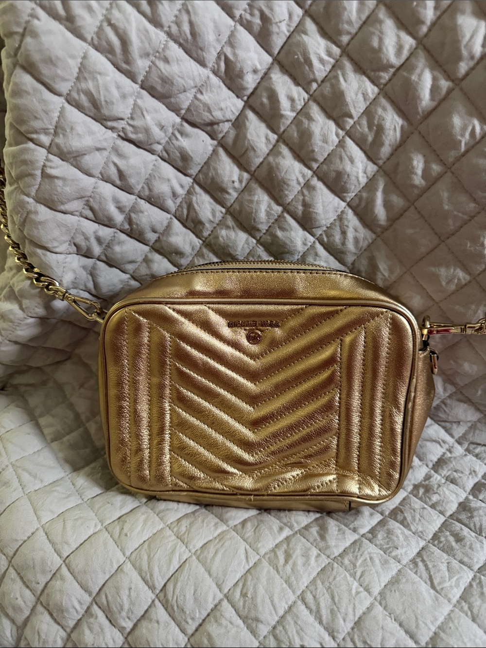 Metallic Quilted Crossbody Bag - Gold